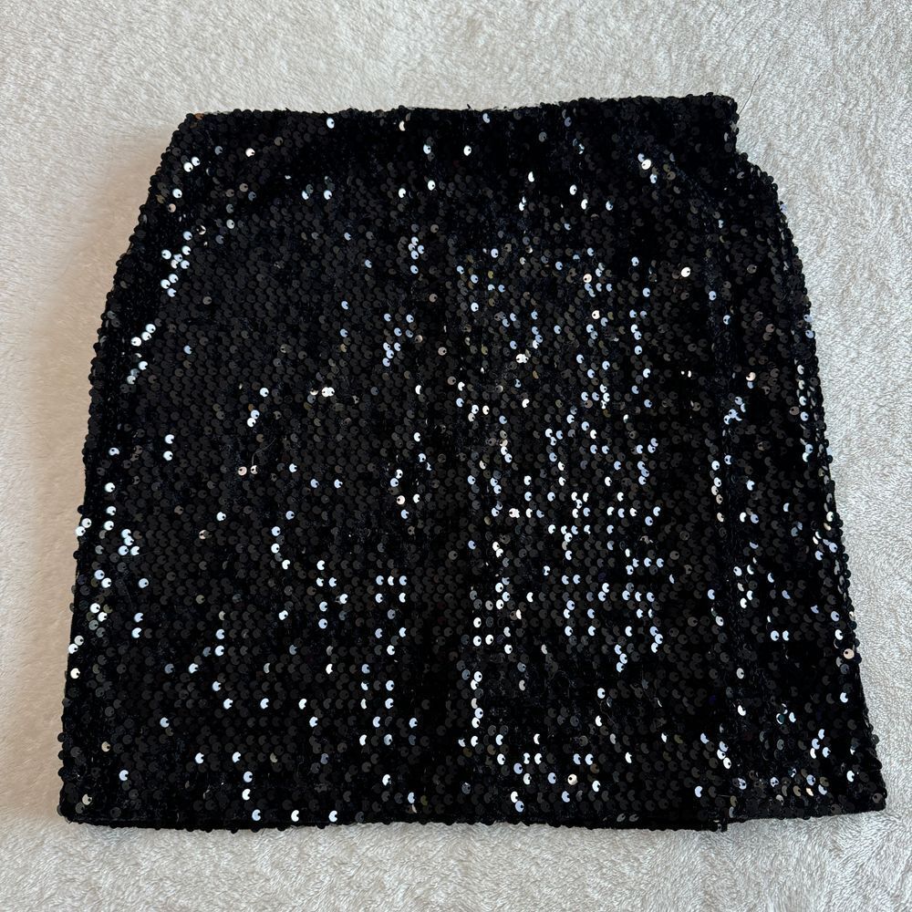 Vintage Rainbow Skirt Womens M Black Sequin Mini‎ Y2K Vamp Whimsigoth Party